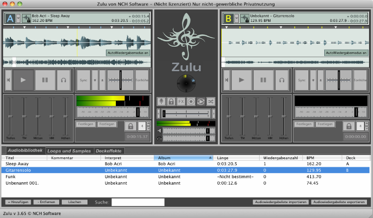 Zulu DJ Mixer Software für Mac Screenshot.