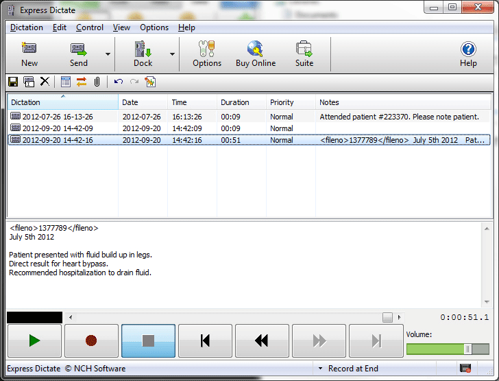 Click to view Express Dictate Medical Legal Recorder 5.53 screenshot
