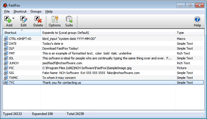 Click to view FastFox Typing Expander 2.14 screenshot