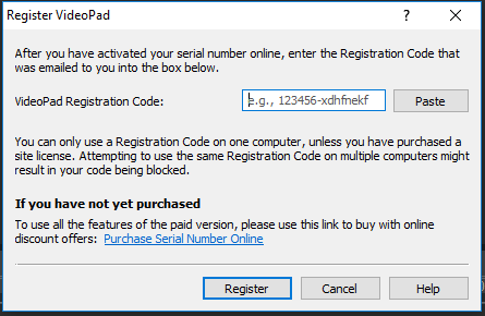 NCH Software Registration Dialog