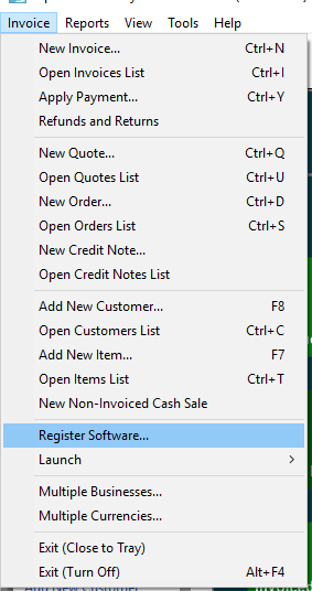 Register software from product name tab