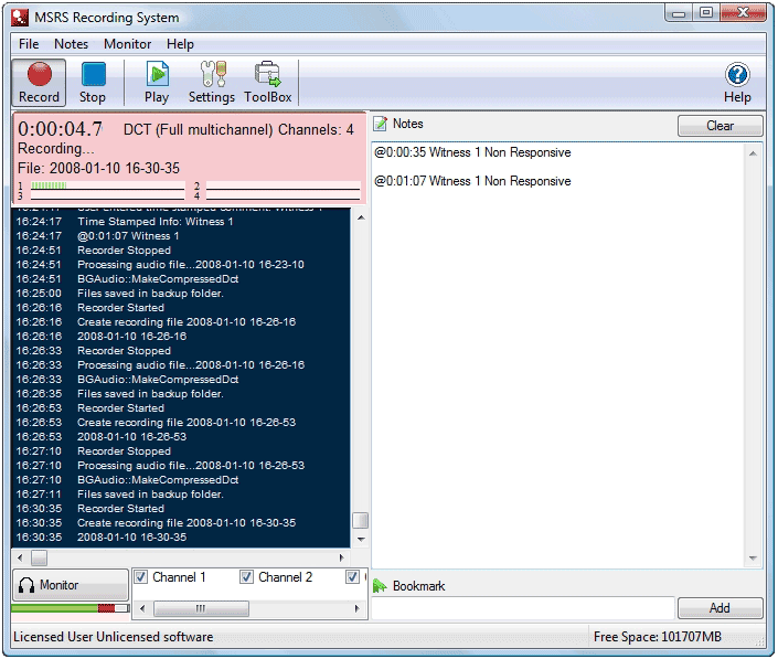 MSRS Court and Conference Recorder screen shot