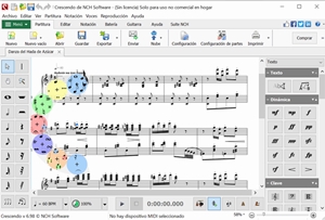 Capturas de pantalla de Crescendo, software de notación musical
