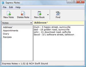 Click here for more Express Notes Card File Software Screenshots