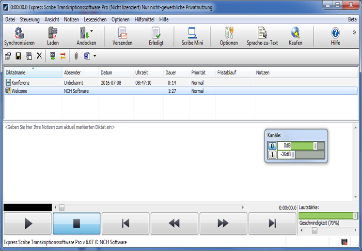 Express Scribe Transkriptionssoftware Pro