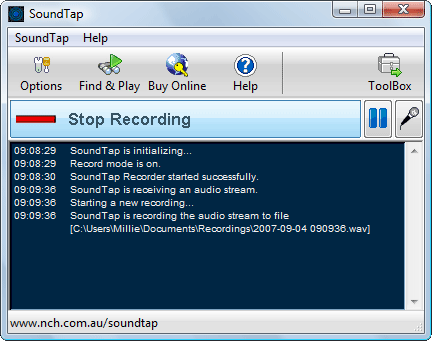 Record streaming audio from your computer to either wav or mp3 formats