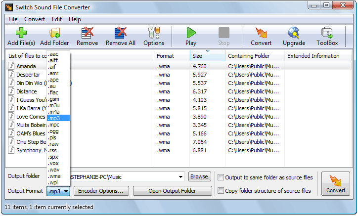 Audio file format converter software for mp3, wav and 20 other file formats.