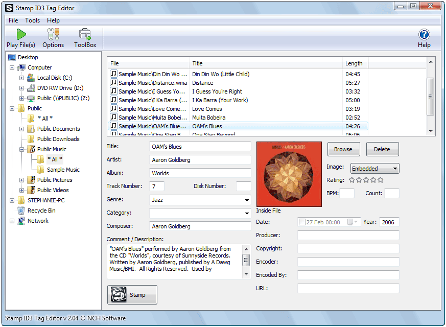 Click to view Stamp Free ID3 Tag Editor 2.33 screenshot