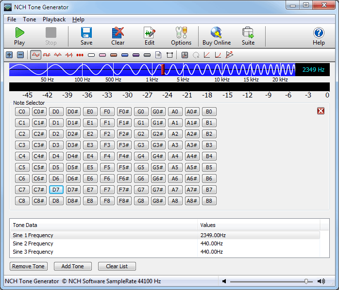 Create audio tones, sweeps or noise waveforms.