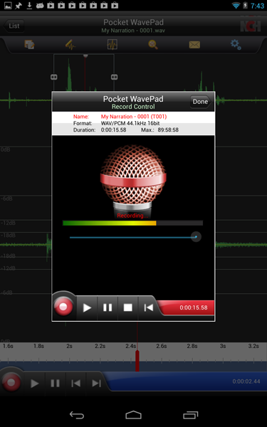 WavePad Android inclui um gravador de áudio, som e voz.