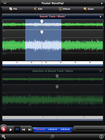 WavePad Sound Editing Software für iPad Screenshot.