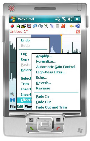 Wavepad Free Audio Editor for Pocket PC screen shot