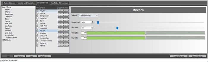 Add and adjust a variety of effects in Zulu DJ Software