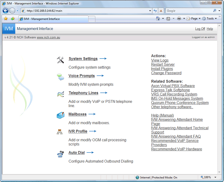 Console web de IVM web