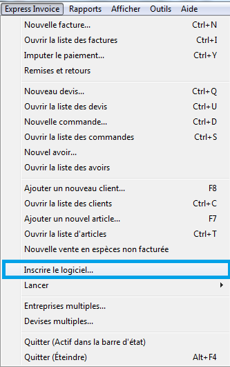 Inscrire le logiciel à partir de l'onglet du nom du produit