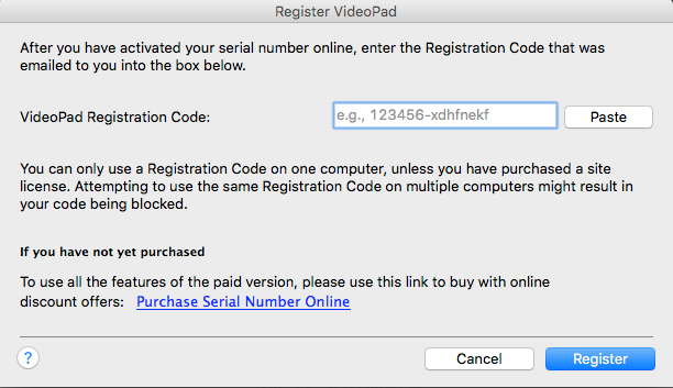 NCH Software Registration Dialog