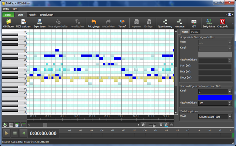 MixPad MIDI Editor Software Screenshot