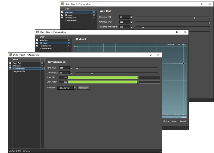 Capture d'écran des effets audio et de la restauration sonore dans MixPad logiciel d'enregistrement et de mixage