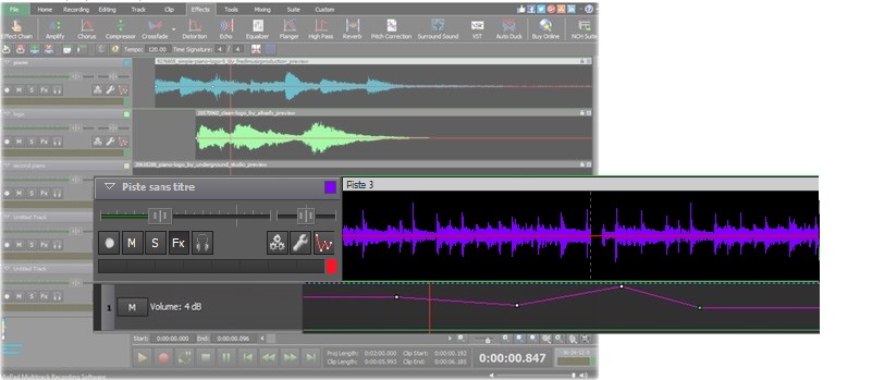 Capture d'écran des contrôles de piste dans MixPad logiciel de mix audio