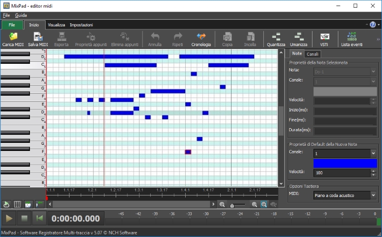 Schermata del software MixPad Editor MIDI