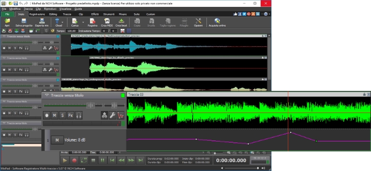Schermata di controllo della traccia del software di missaggio audio MixPad