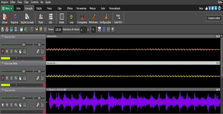 Captura de tela do software MixPad Gravação Multifaixa