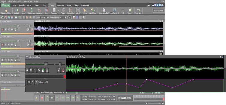 Captura de tela de controle de controle de software de mixagem de áudio do MixPad