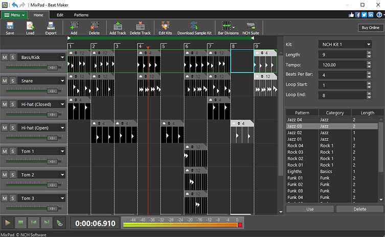 MixPad Schermata del software Beat Maker