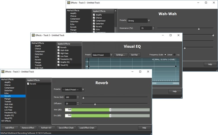 MixPad Audio Mixing och inspelning Software ljudeffekter och restaurering skärmdump