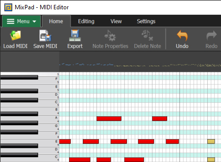 MixPad midi editor feature screenshot