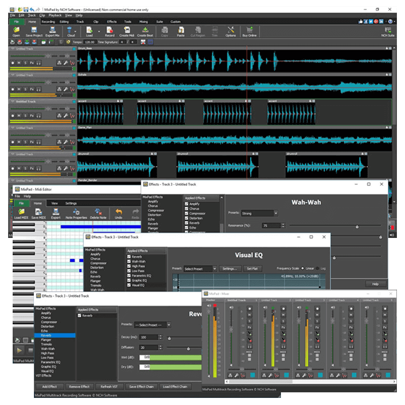 MixPad 멀티트랙 레코딩, 오디오 믹싱 및 음악 매시업 소프트웨어