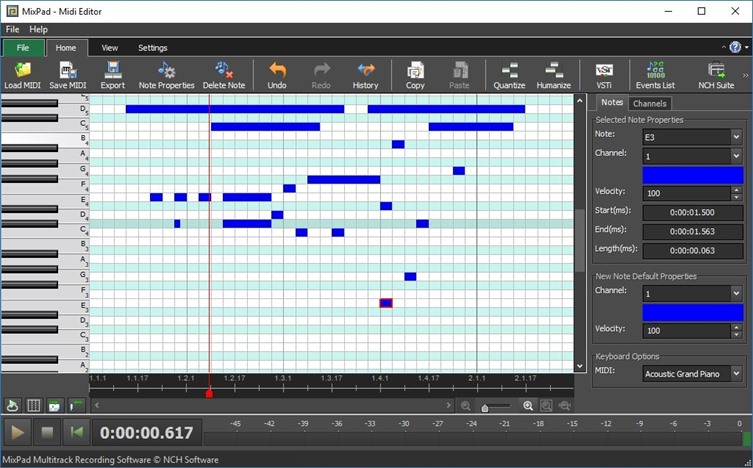 MixPad MIDI Editor Software skärmdump
