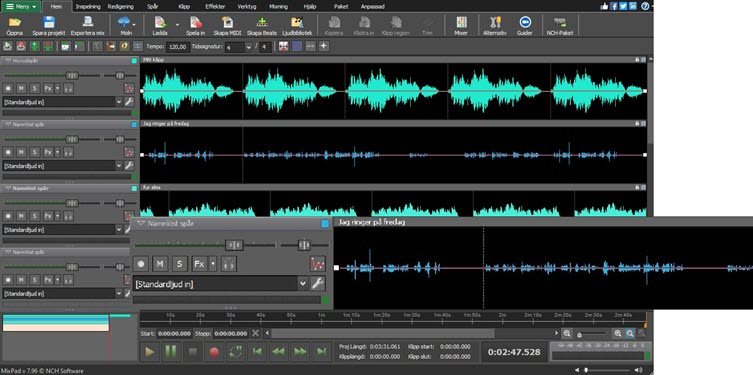 MixPad Audio Mixningsprogram skärmdump av spårkontroll