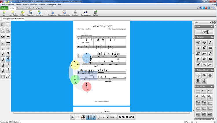 Screenshot der Crescendo Noteschreibprogramm Hauptansicht