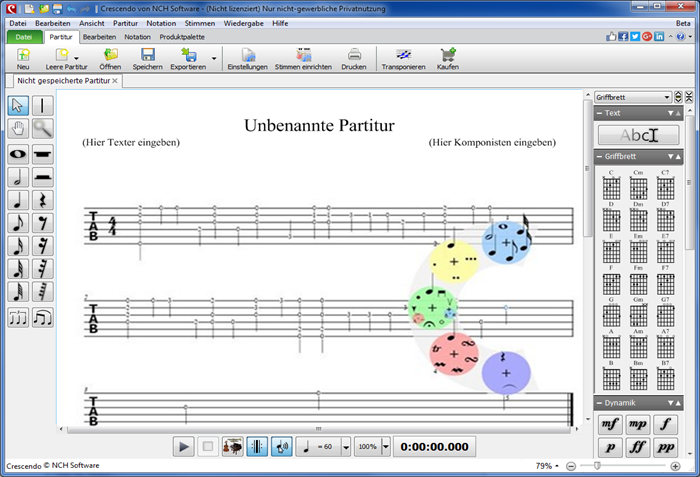Crescendo Musik Notation Software screenshot von Tabulatur