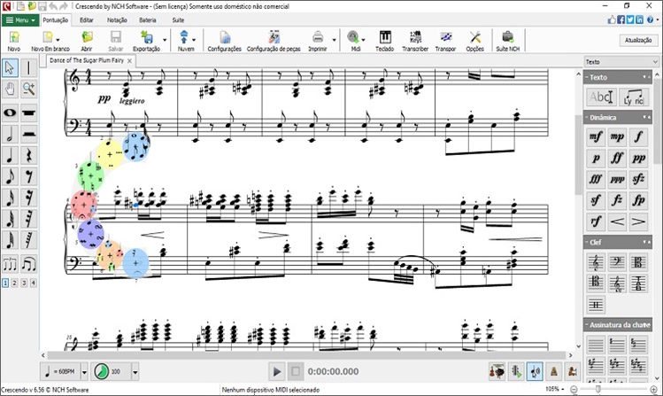 Captura de tela da janela principal do Crescendo Software de Notação de Música