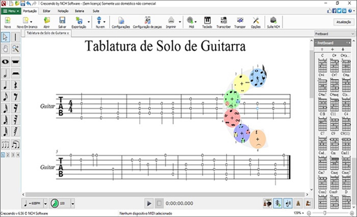 Captura de Tela de Recurso de Criação de Tablatura do Crescendo Software de Notação de Música