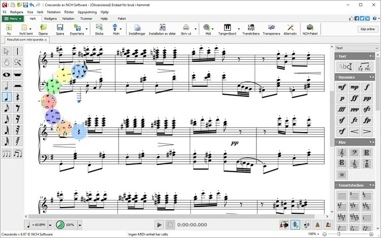 Skärmdump av Crescendo Musiknotation huvudfönster