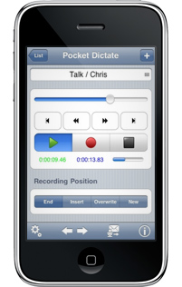 Pantallas de aplicación para dictados en iPhone Pocket Dictate