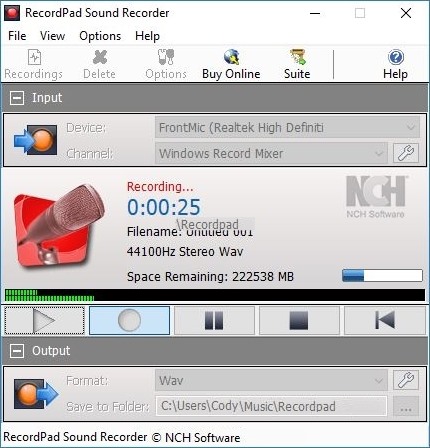 RecordPad - Software di registrazione audio gratuito 9.03 full