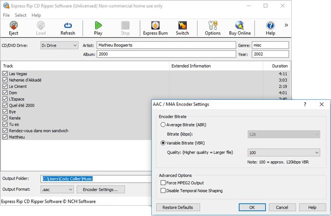 Express Rip encoder settings