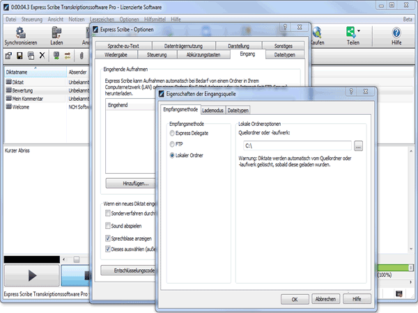 Express Scribe Diktate laden Screenshot
