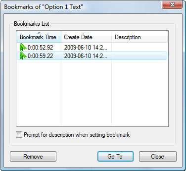 Bookmarks dialog