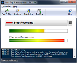Pantallas de SoundTap, software para grabar audio en streaming