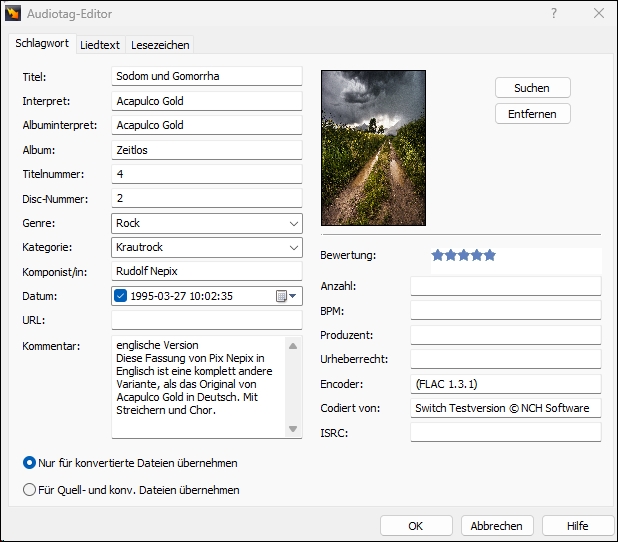 Switch Audio Tag Editor Fenster