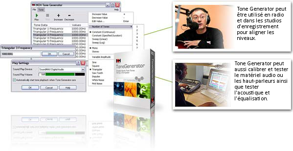 Autres captures d'écran du logiciel générateur de sons, de signaux et de bruit blanc