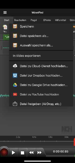 WavePad Audio Editor Datei-Management Screenshot.