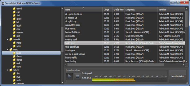 Screenshot WavePad Audio Editor Soundeffekt-Bibliothek