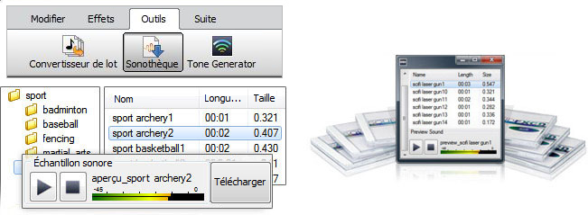 La bibliothèque d'effets sonores de WavePad se trouve dans les outils.