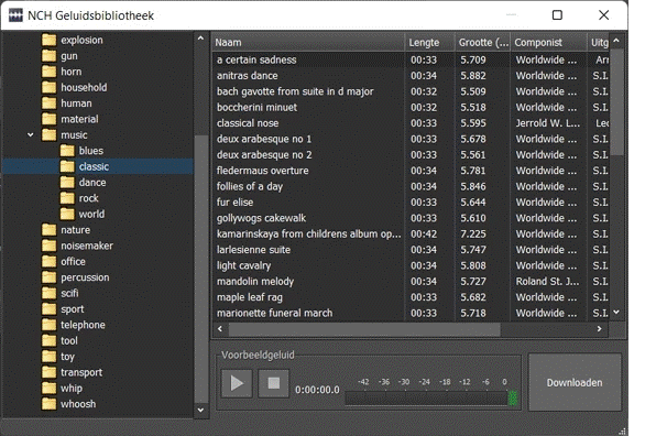 WavePad Audio Editor geluidseffecten bibliotheek screenshot